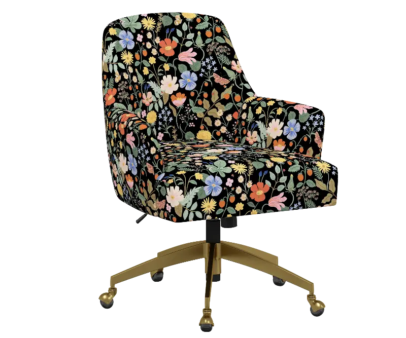 Rifle Paper Co Yvette Strawberry Fields Black Office Chair with Gold Base