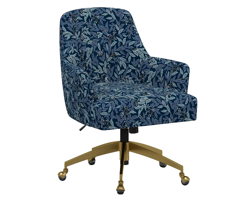 Rifle Paper Co Yvette Willowberry Navy Office Chair with Gold Base