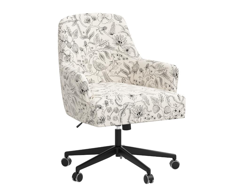 Rifle Paper Co Yvette Aviary Black and Cream Office Chair with Black Base
