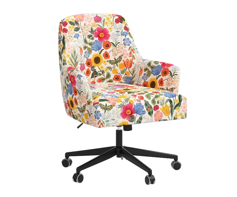 Rifle Paper Co Yvette Blossom Blush Office Chair with Black Base