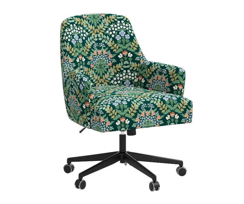 Rifle Paper Co Yvette Bramble Emerald Office Chair with Black Base