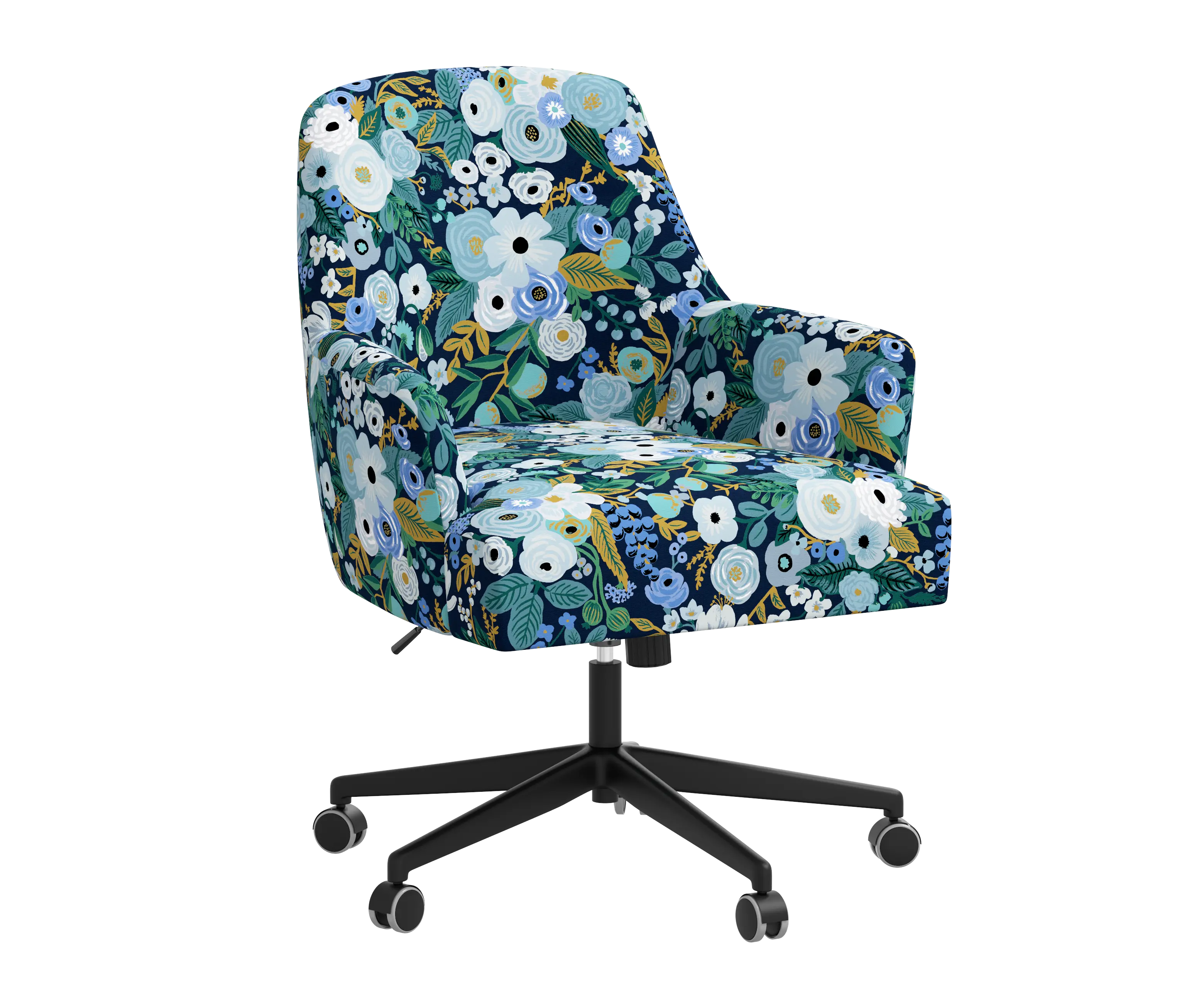 RPC78-9RPCGRPRBLULCB Rifle Paper Co Yvette Garden Party Blue Office Chair with Black Base-2
