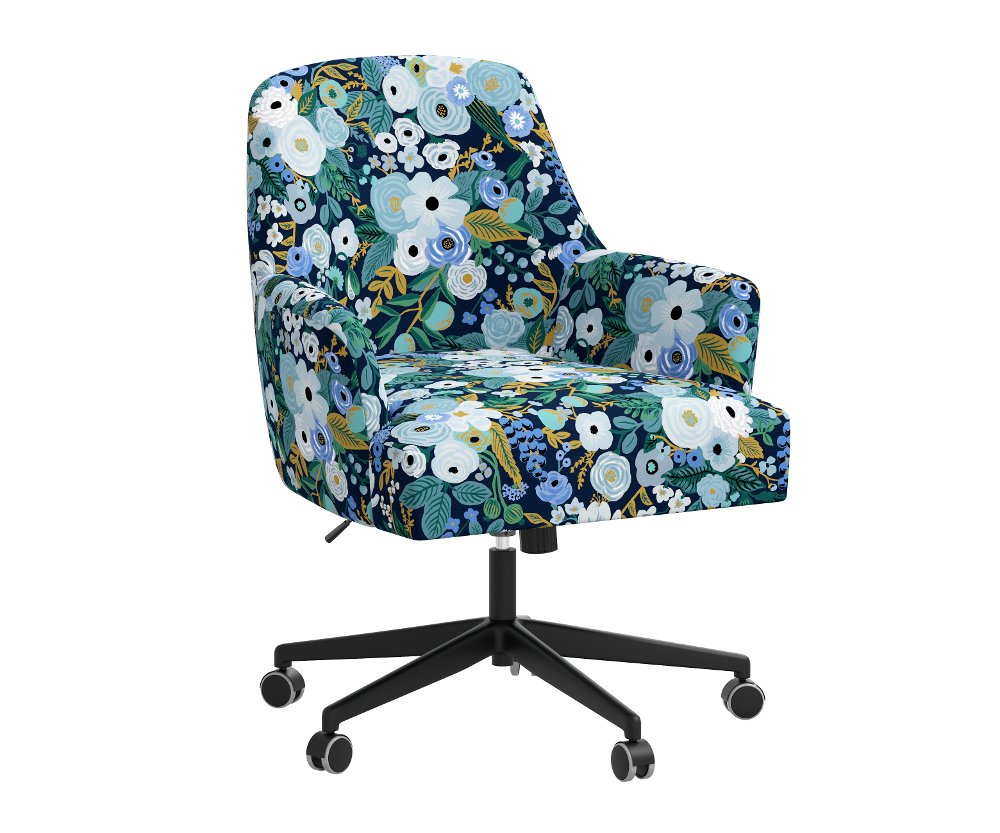 Rifle Paper Co Yvette Garden Party Blue Office Chair with Black Base