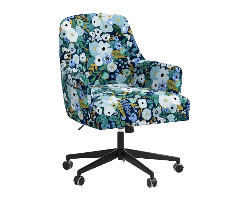 Rifle Paper Co Yvette Garden Party Blue Office Chair with Black Base