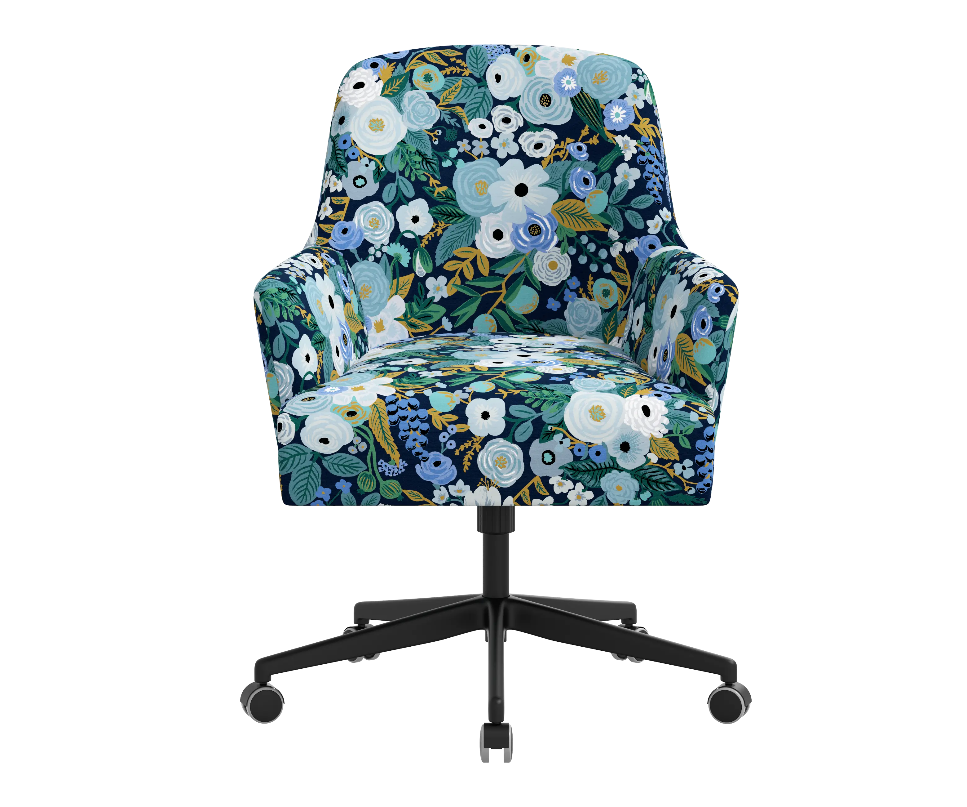 RPC78-9RPCGRPRBLULCB Rifle Paper Co Yvette Garden Party Blue Office Chair with Black Base-1