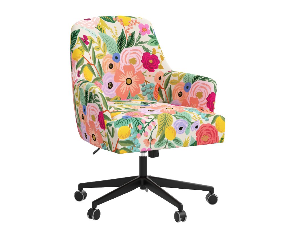 Rifle Paper Co Yvette Garden Party Pink Office Chair with Black Base