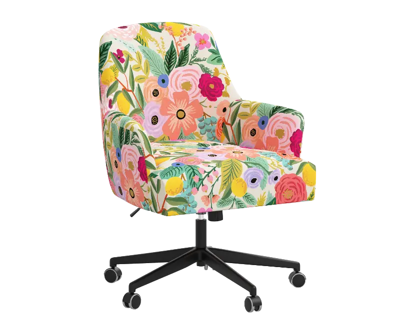 Rifle Paper Co Yvette Garden Party Pink Office Chair with Black Base