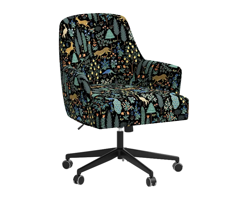 Rifle Paper Co Yvette Menagerie Black Office Chair with Black Base