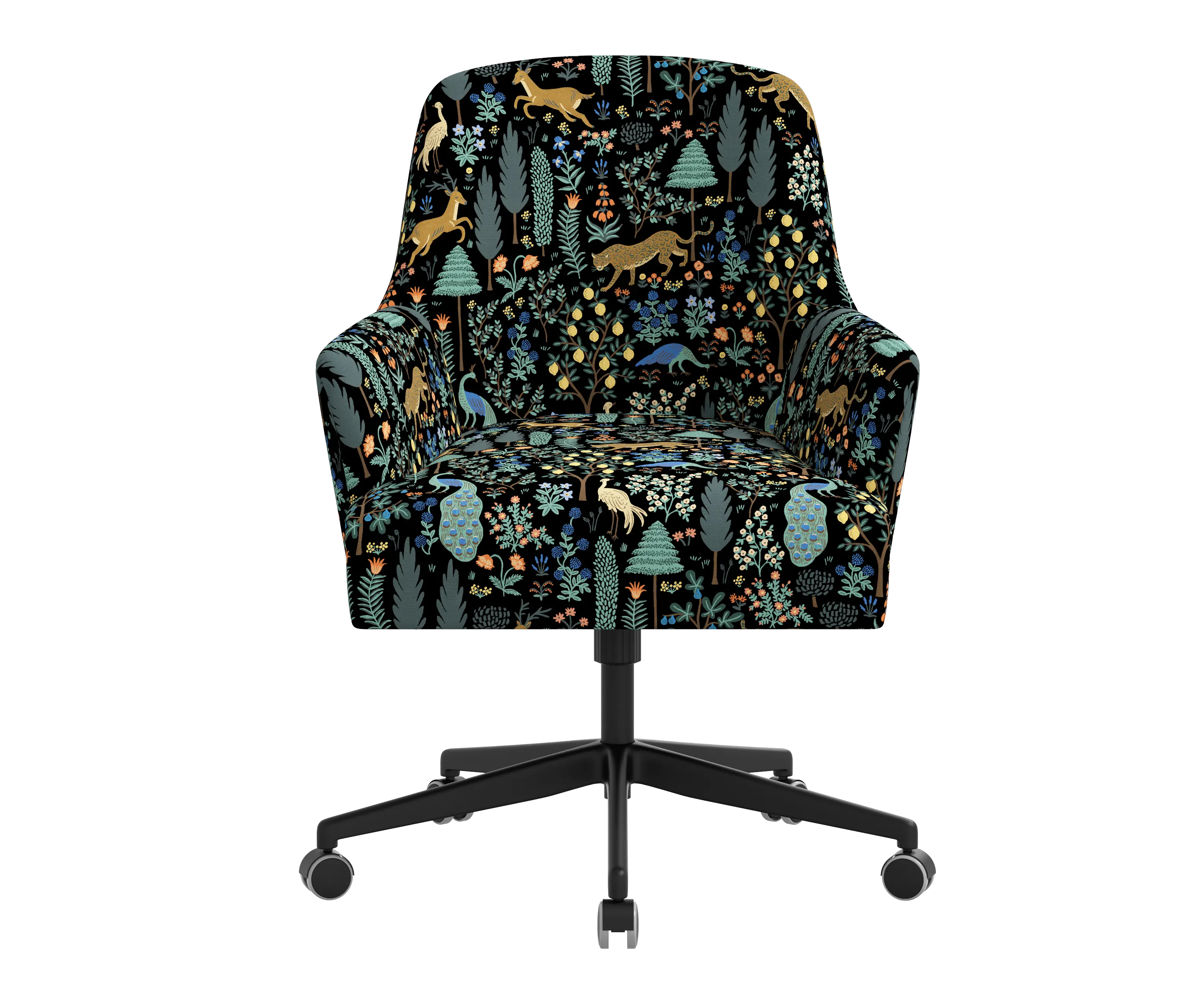 RPC78-9RPCMNBLKLCB Rifle Paper Co Yvette Menagerie Black Office Chair with Black Base-1