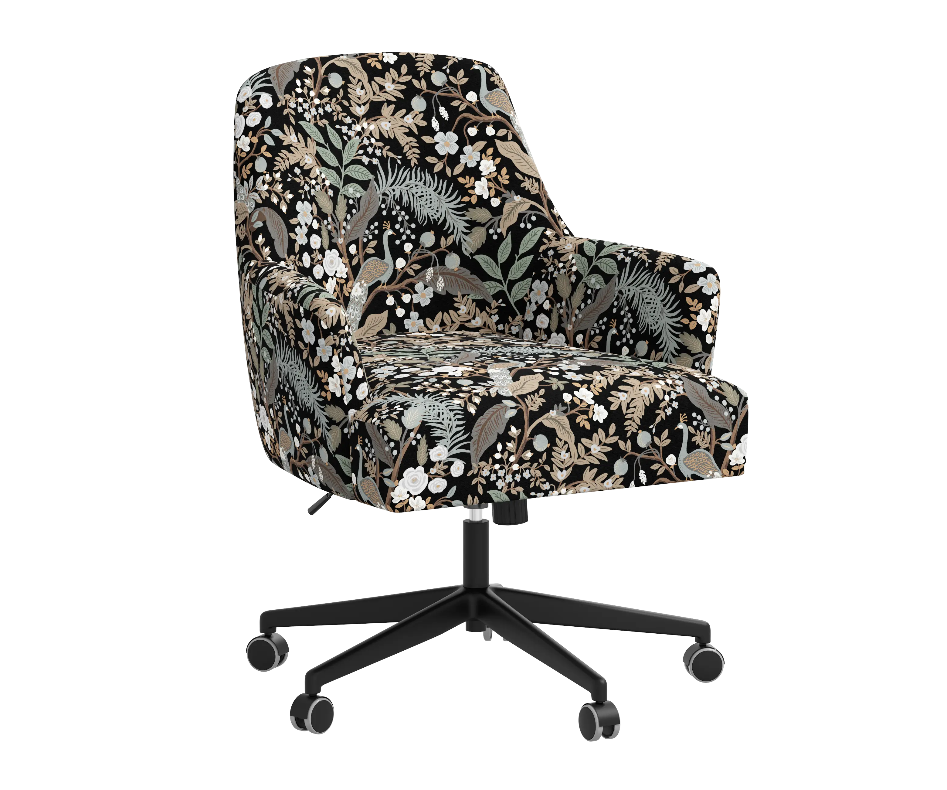 RPC78-9RPCPCBLKLCB Rifle Paper Co Yvette Peacock Black Office Chair with Black Base-2