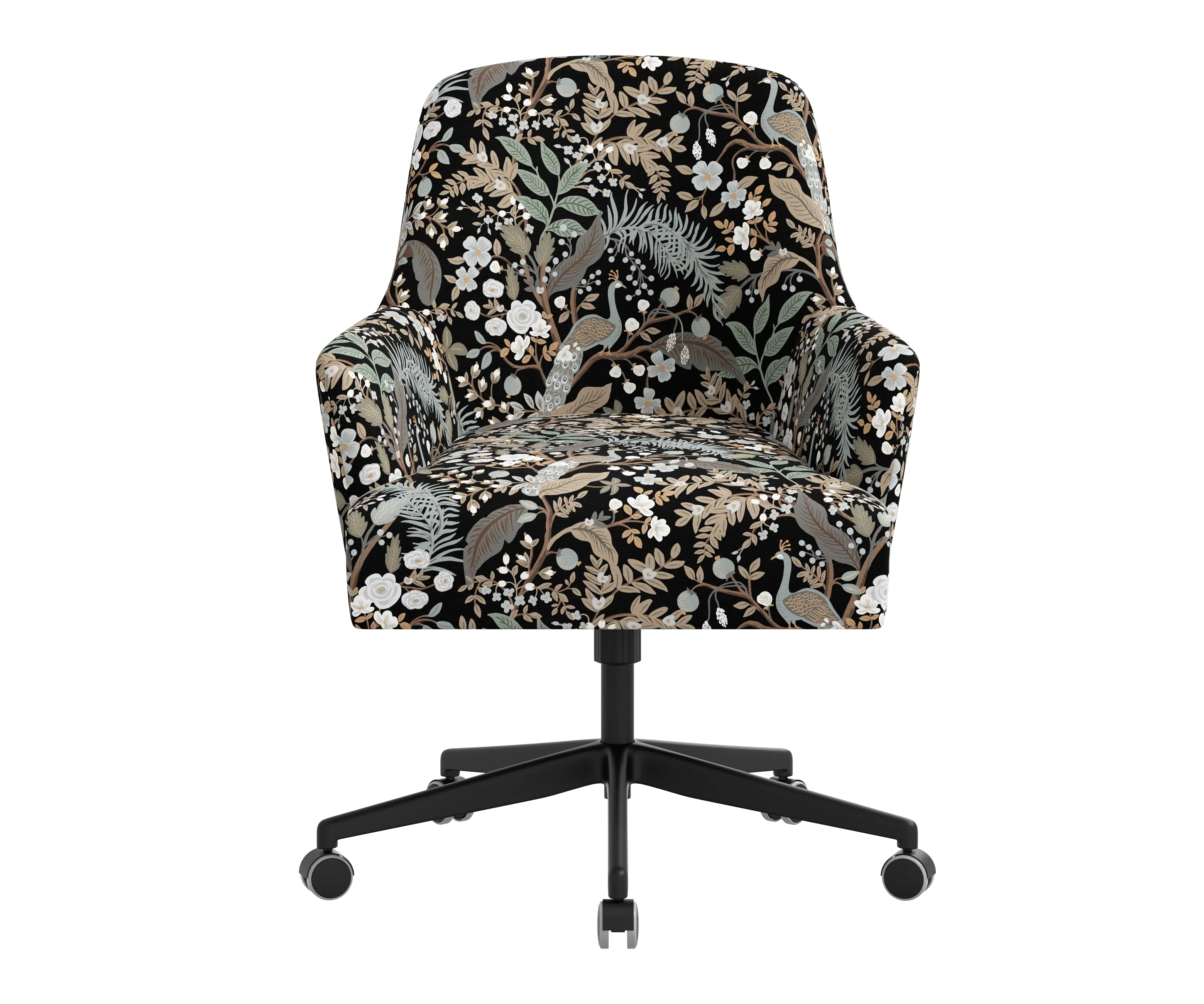 RPC78-9RPCPCBLKLCB Rifle Paper Co Yvette Peacock Black Office Chair with Black Base-1