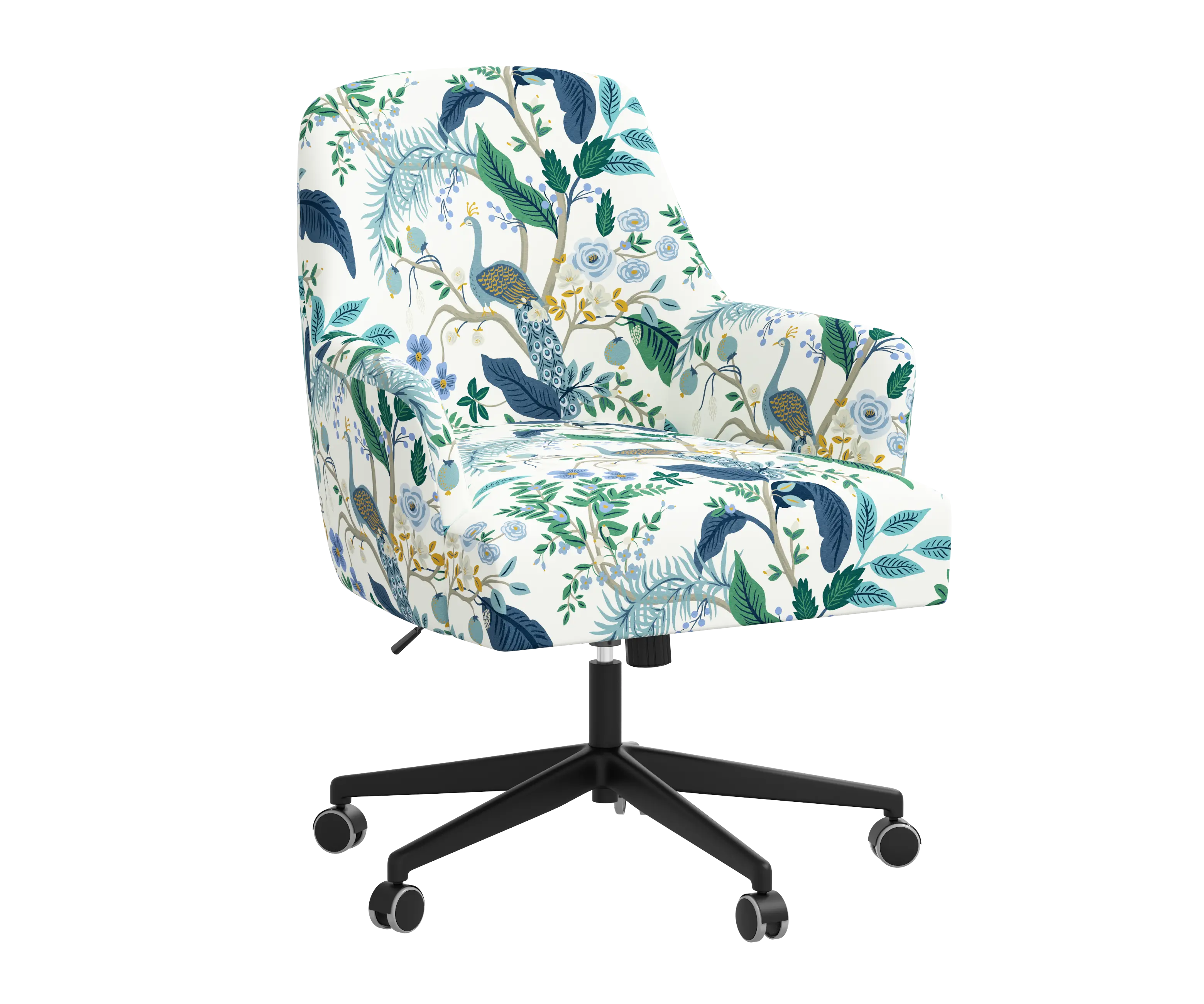 RPC78-9RPCPCBLWHLCB Rifle Paper Co Yvette Peacock Blue and White Office Chair with Black Base-1