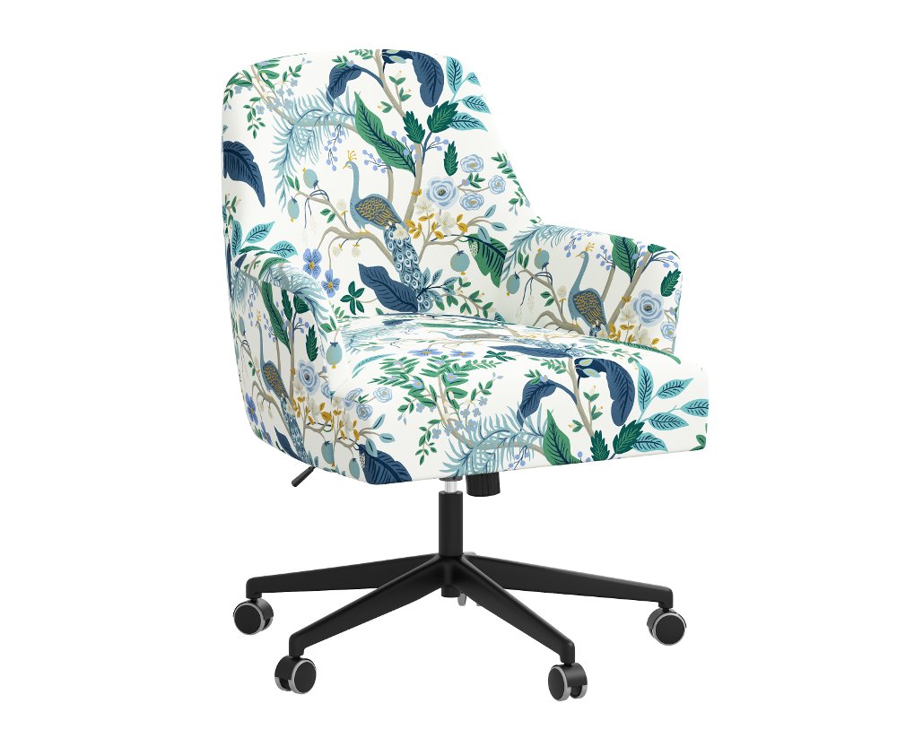 Rifle Paper Co Yvette Peacock Blue and White Office Chair with Black Base