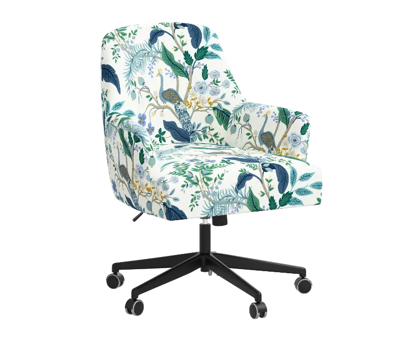Rifle Paper Co Yvette Peacock Blue and White Office Chair with Black Base