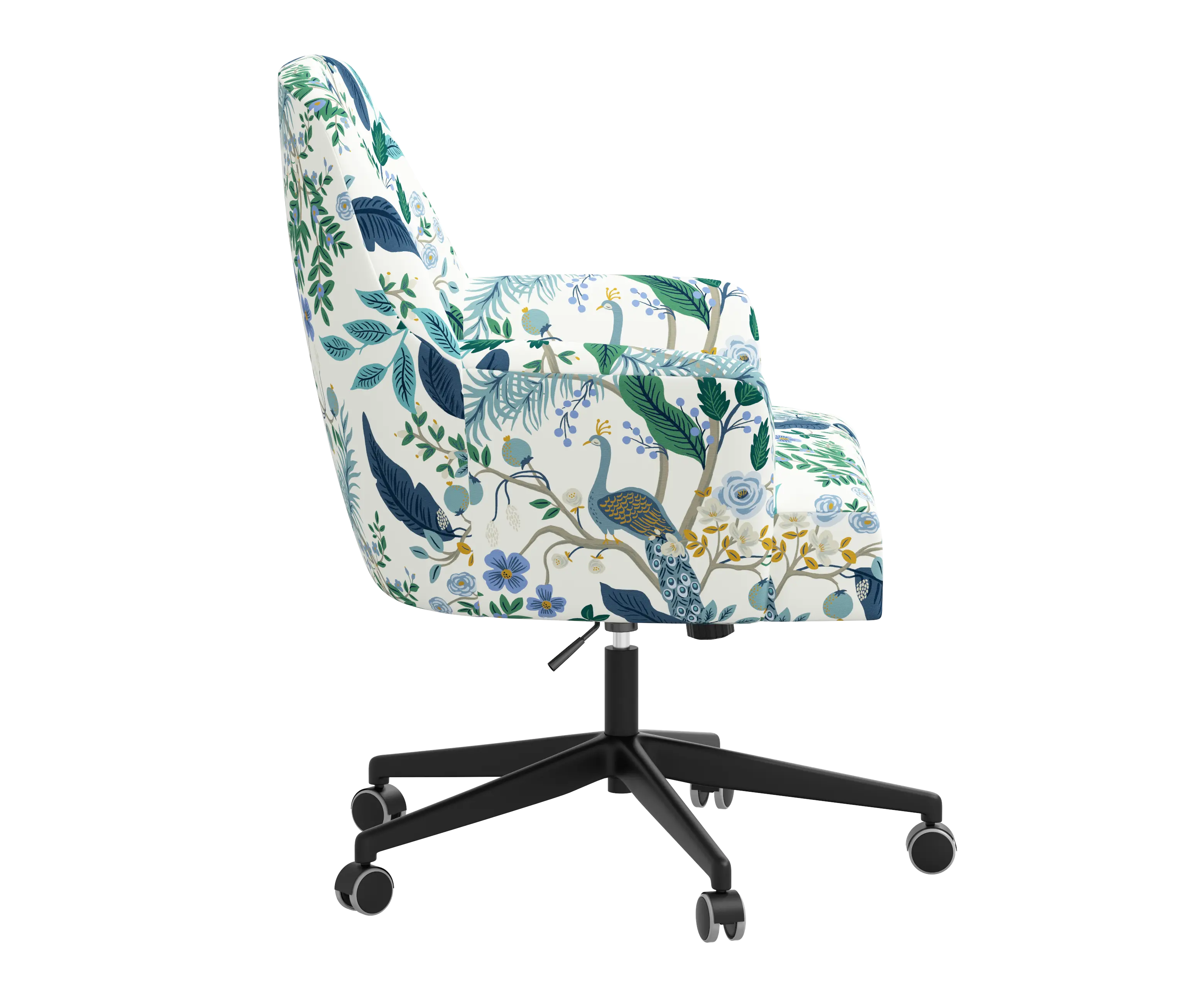 RPC78-9RPCPCBLWHLCB Rifle Paper Co Yvette Peacock Blue and White Office Chair with Black Base-2
