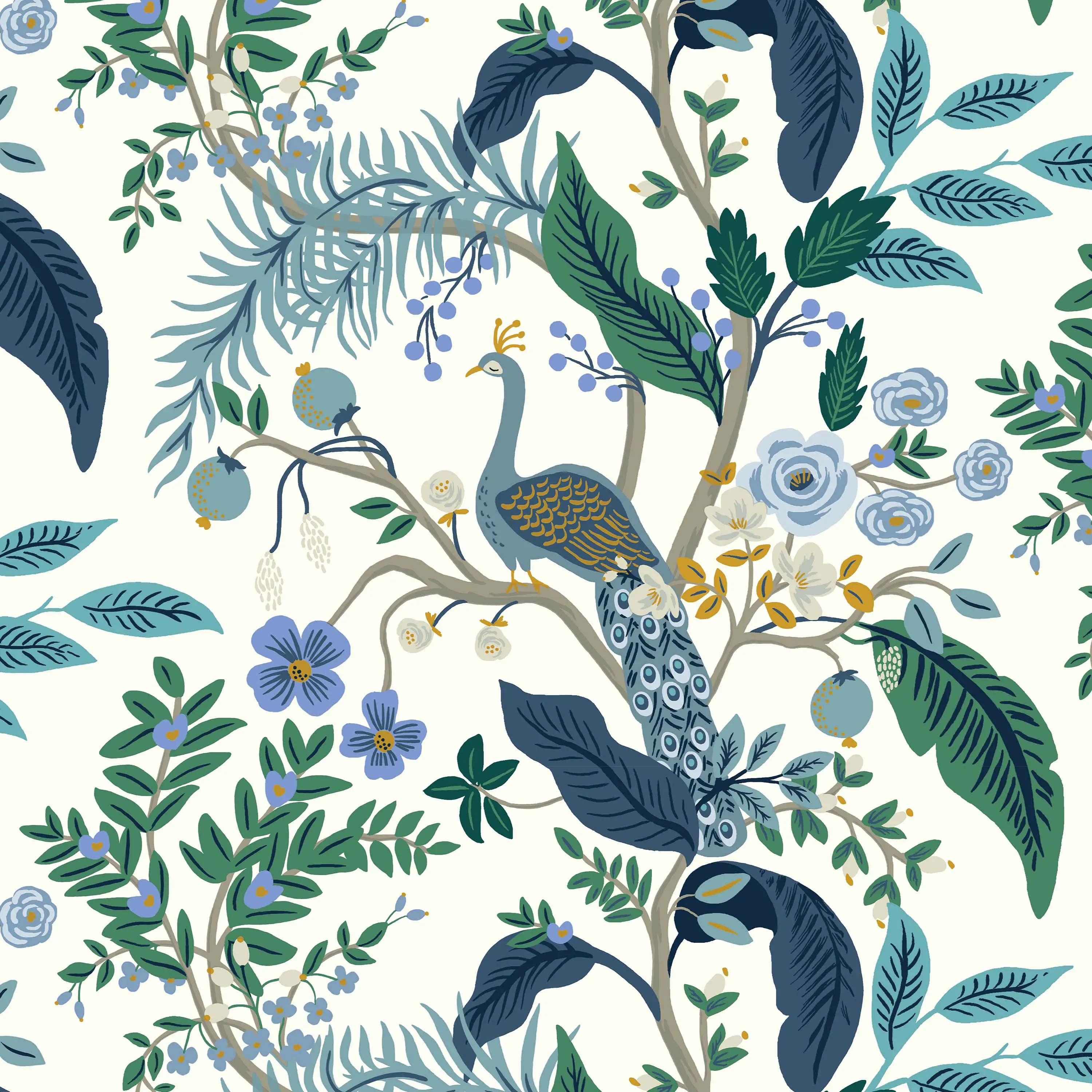 RPC78-9RPCPCBLWHLCB Rifle Paper Co Yvette Peacock Blue and White Office Chair with Black Base-6