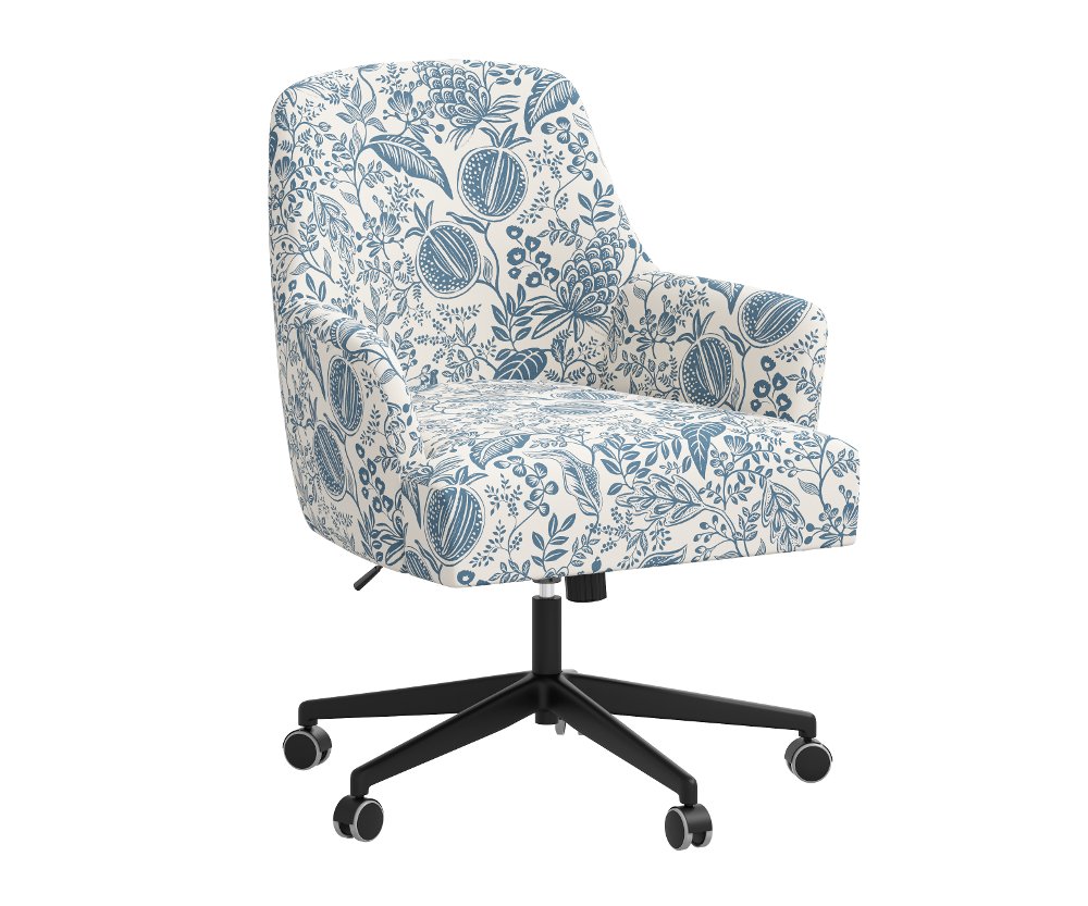 Rifle Paper Co Yvette Pomegranate Blue Office Chair with Black Base