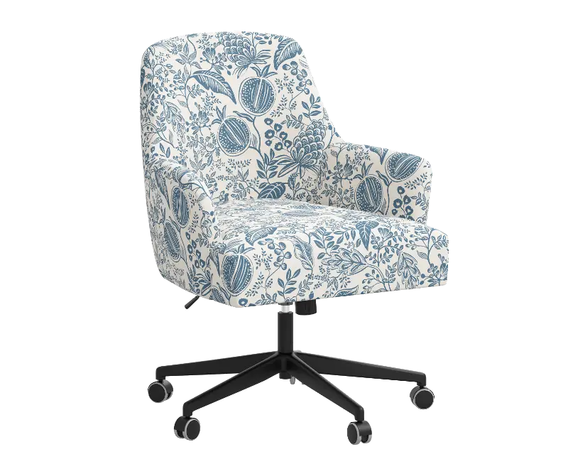 Rifle Paper Co Yvette Pomegranate Blue Office Chair with Black Base