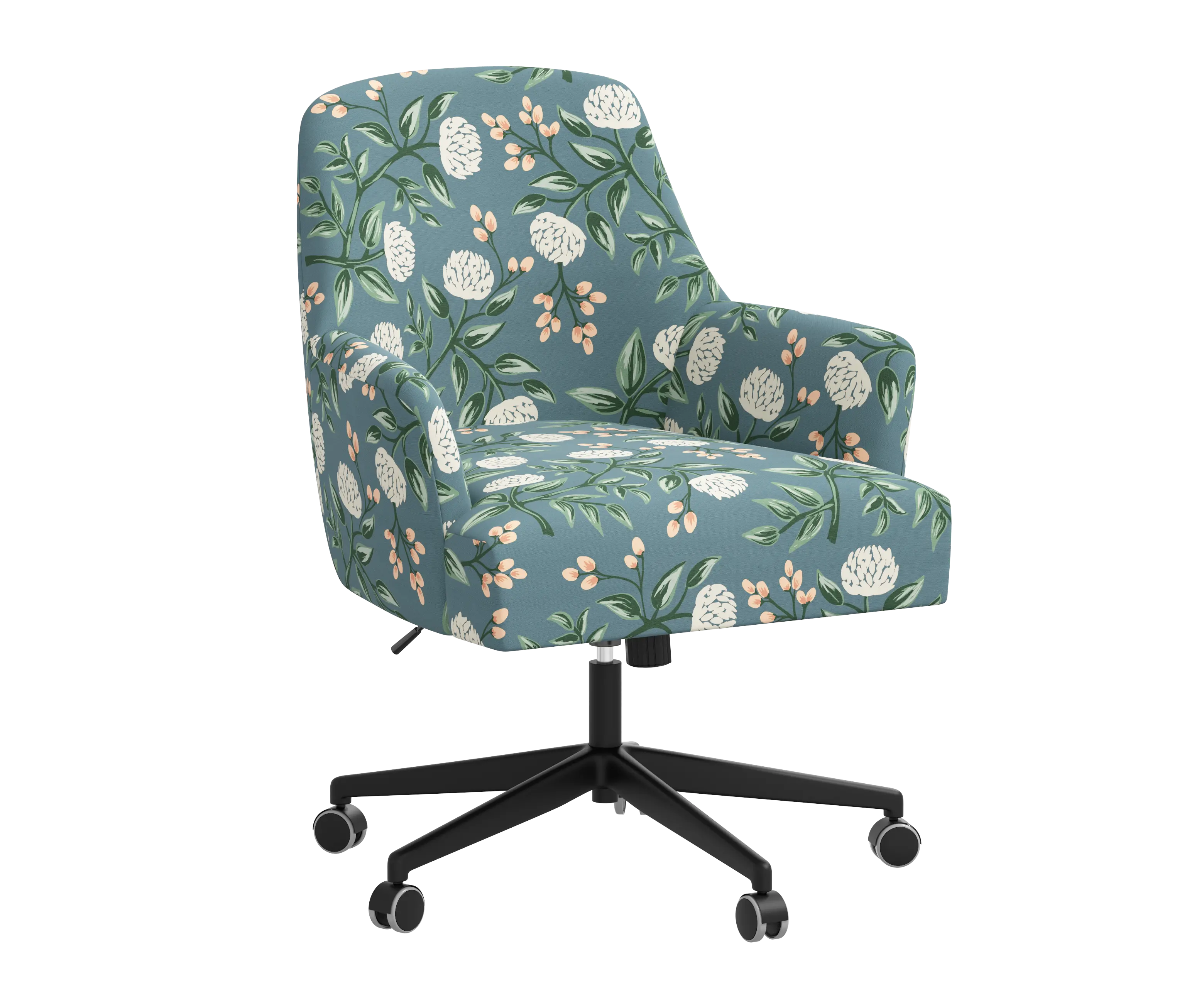 RPC78-9RPCPNEMRLCB Rifle Paper Co Yvette Peonies Emerald Office Chair with Black Base-2