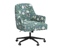 RPC78-9RPCPNEMRLCB Rifle Paper Co Yvette Peonies Emerald Office Chair with Black Base