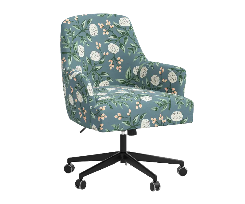Rifle Paper Co Yvette Peonies Emerald Office Chair with Black Base