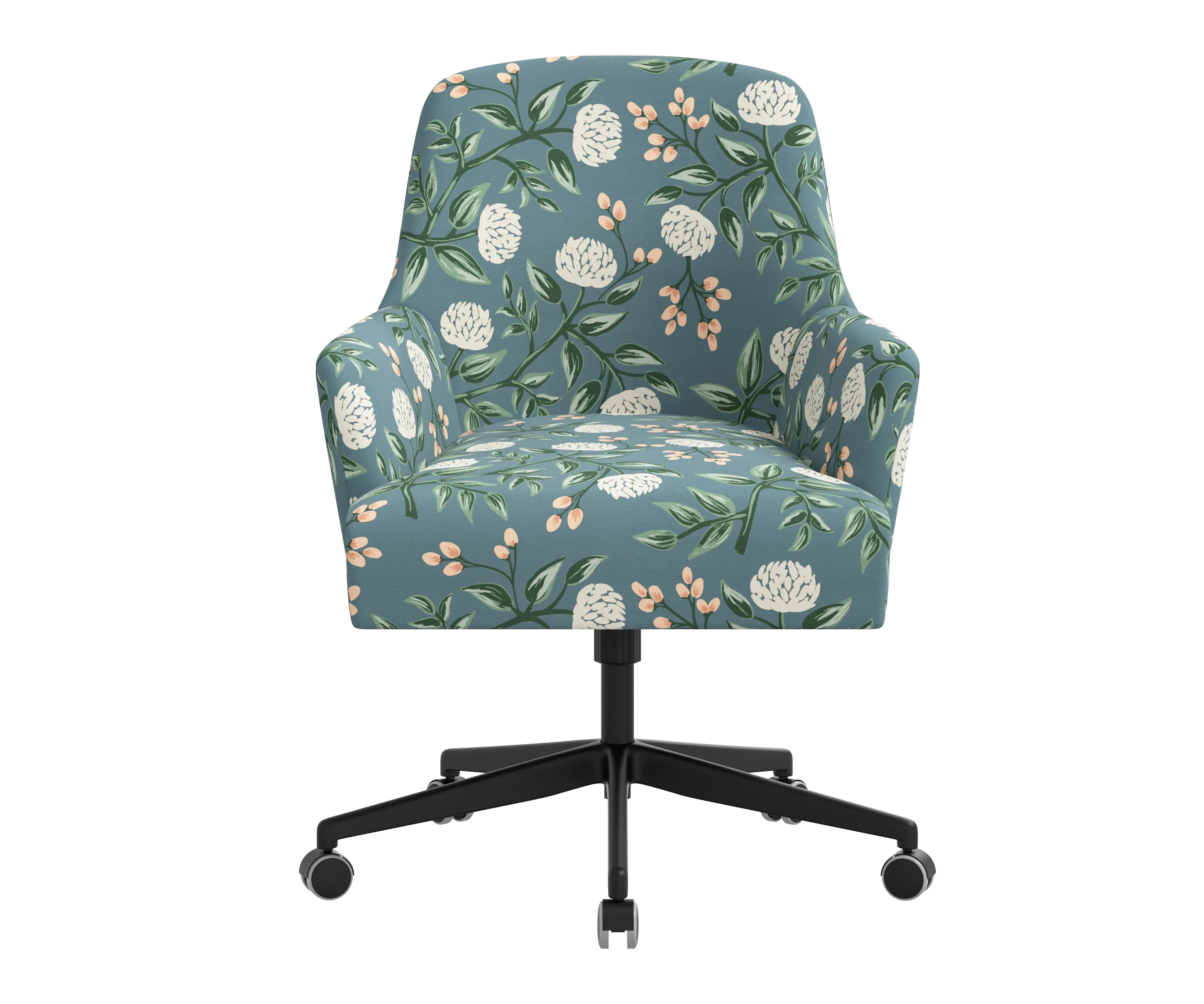 RPC78-9RPCPNEMRLCB Rifle Paper Co Yvette Peonies Emerald Office Chair with Black Base-1