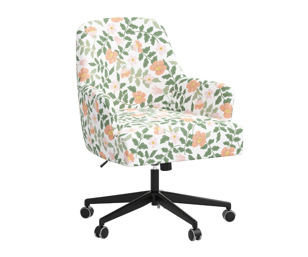 Rifle Paper Co Yvette Primrose Blush and Cream Office Chair with Black Base