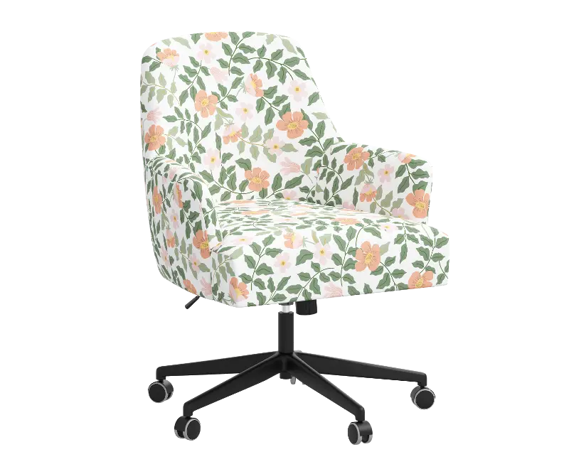 Rifle Paper Co Yvette Primrose Blush and Cream Office Chair with Black Base