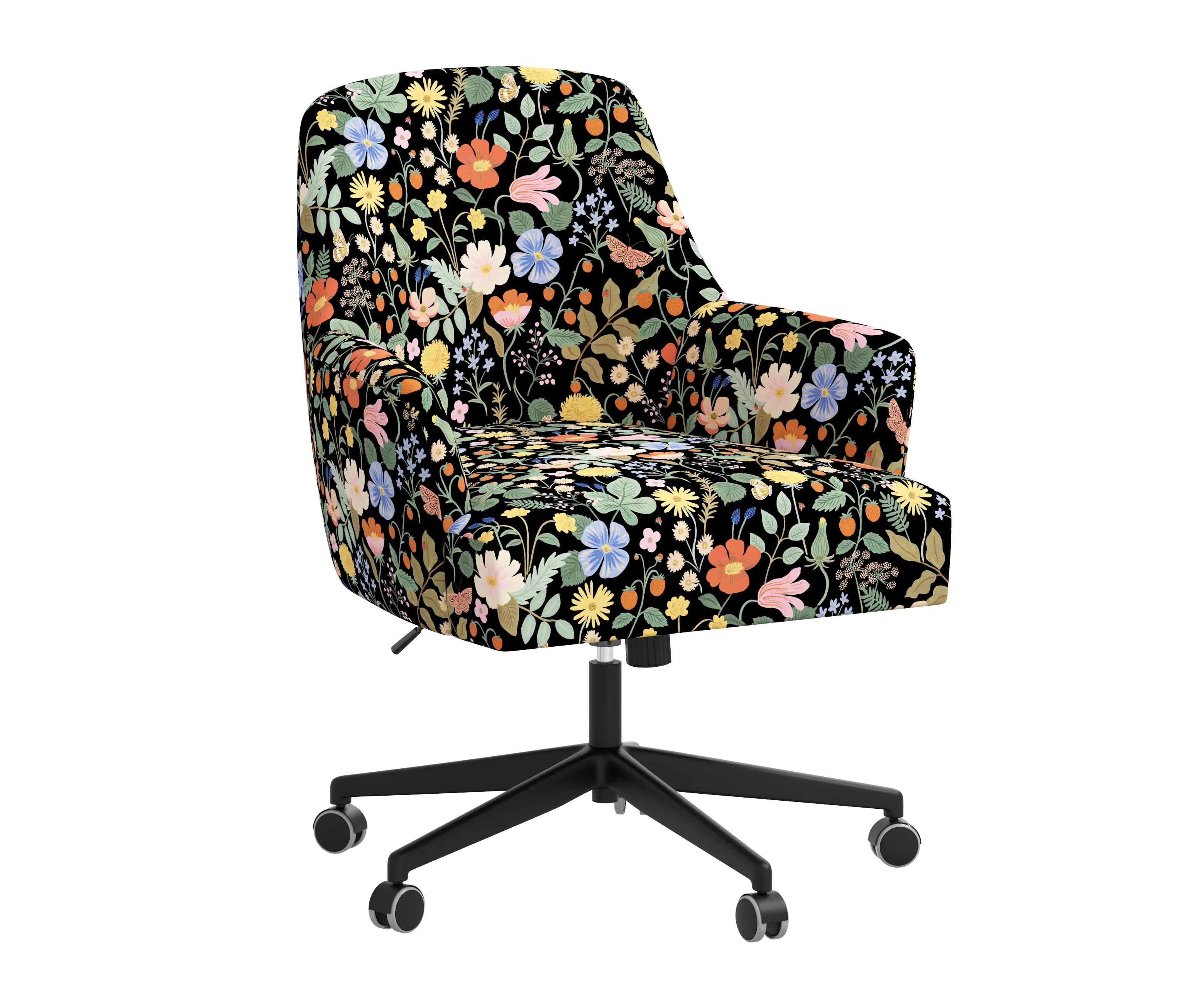 RPC78-9RPCSTFLBLKLCB Rifle Paper Co Yvette Strawberry Fields Black Office Chair with Black Base-2
