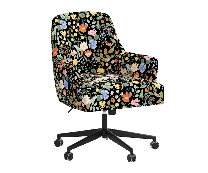 Rifle Paper Co Yvette Strawberry Fields Black Office Chair with Black Base