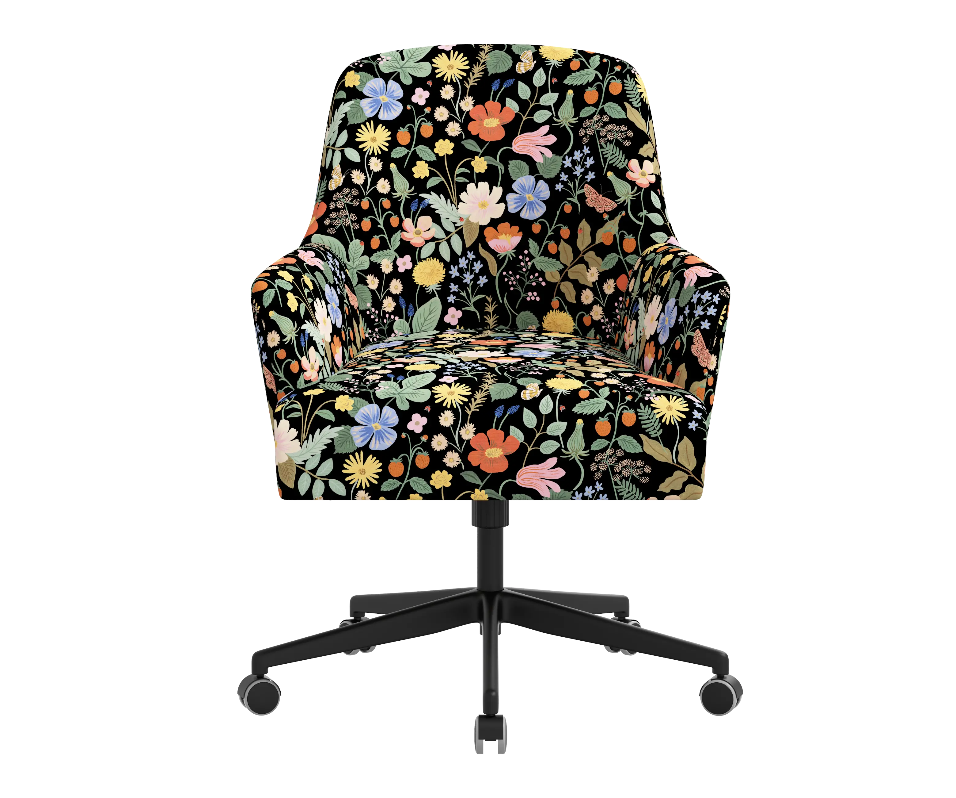 RPC78-9RPCSTFLBLKLCB Rifle Paper Co Yvette Strawberry Fields Black Office Chair with Black Base-1