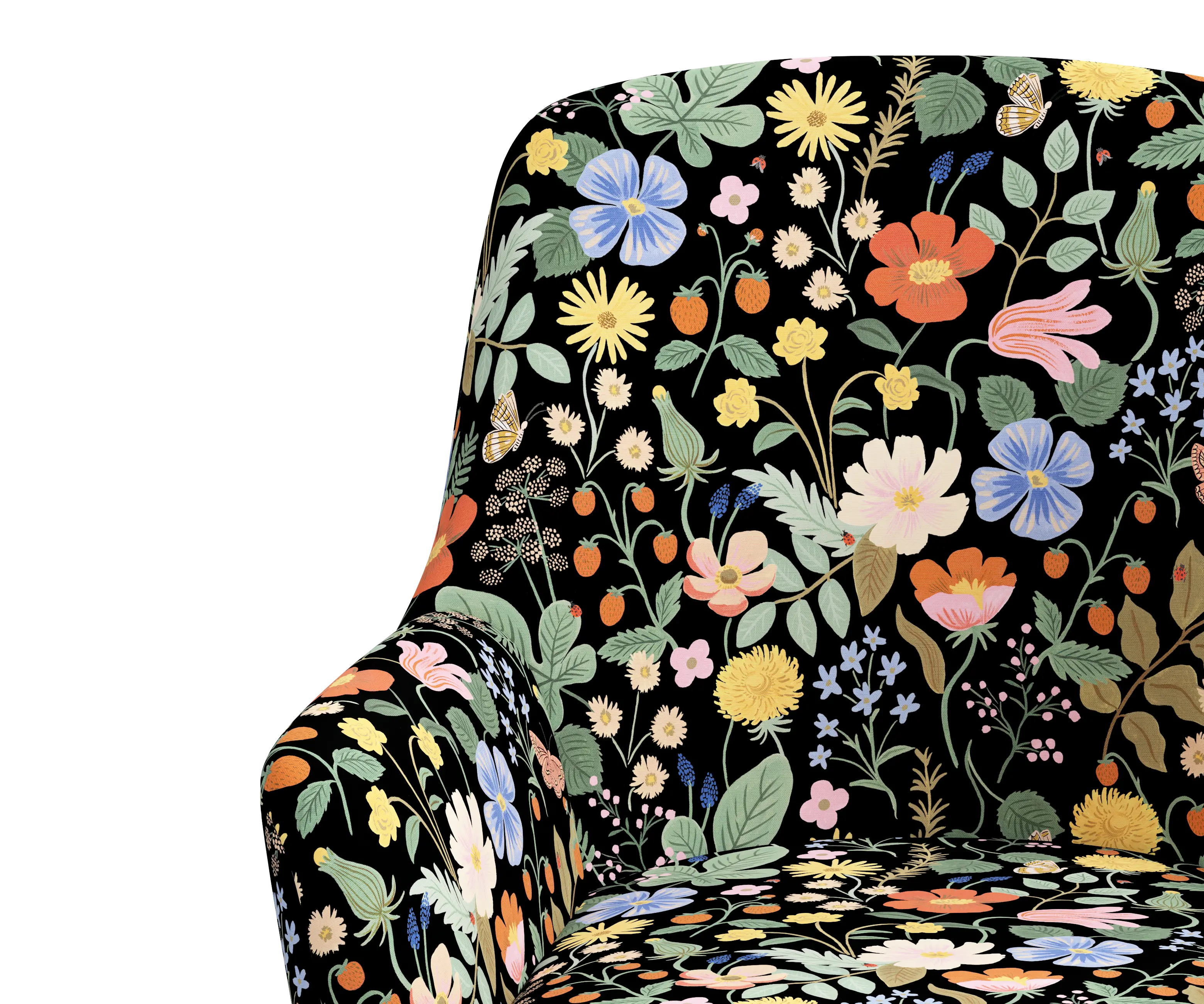 RPC78-9RPCSTFLBLKLCB Rifle Paper Co Yvette Strawberry Fields Black Office Chair with Black Base-5