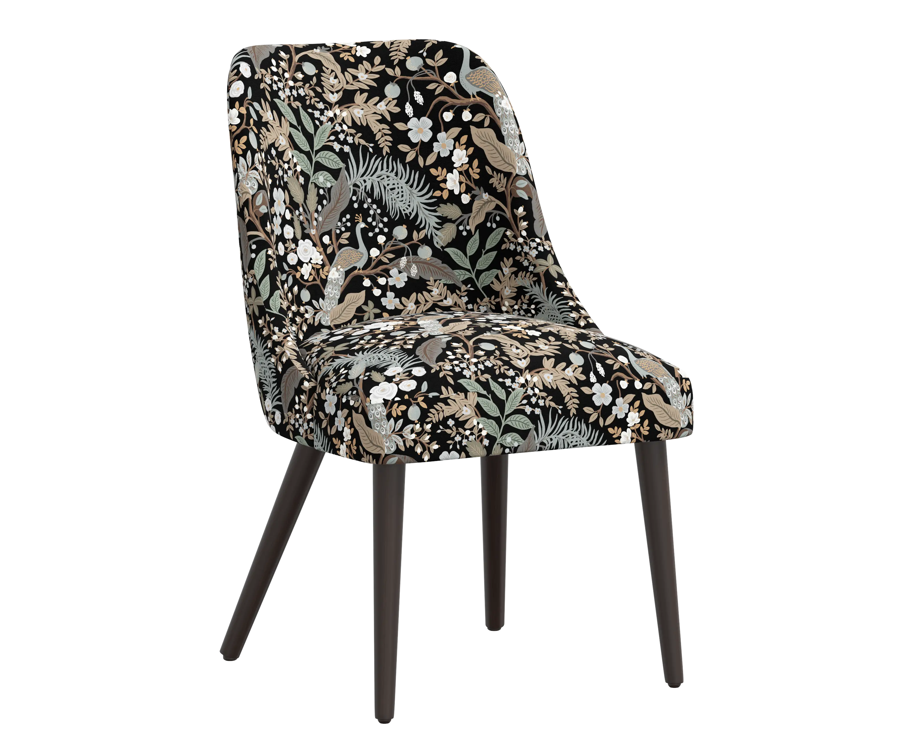RPC84-6RPCPCBLKLCB Rifle Paper Co Tara Peacock Black Dining Chair-1