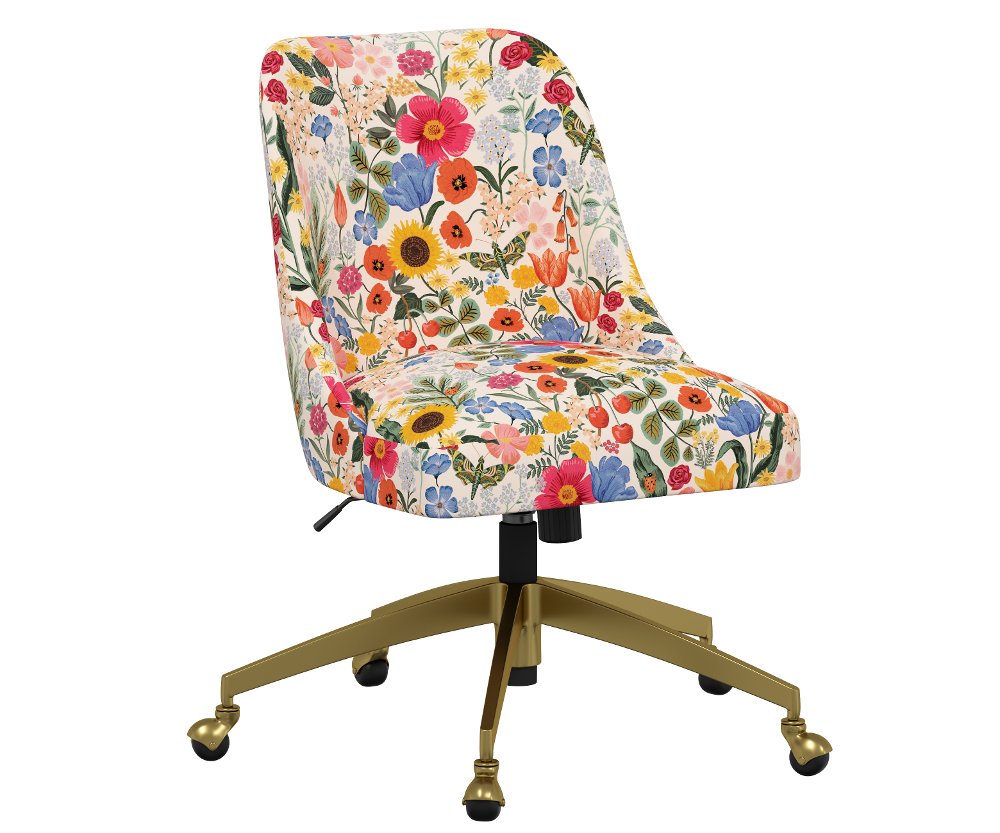Rifle Paper Co Brynn Blossom Blush Office Chair with Gold Base