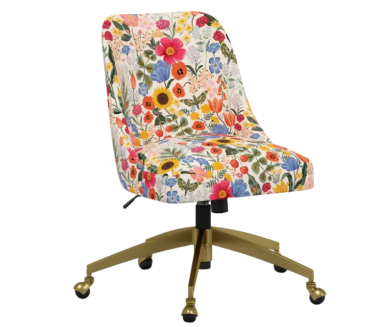 Rifle Paper Co Brynn Blossom Blush Office Chair with Gold Base