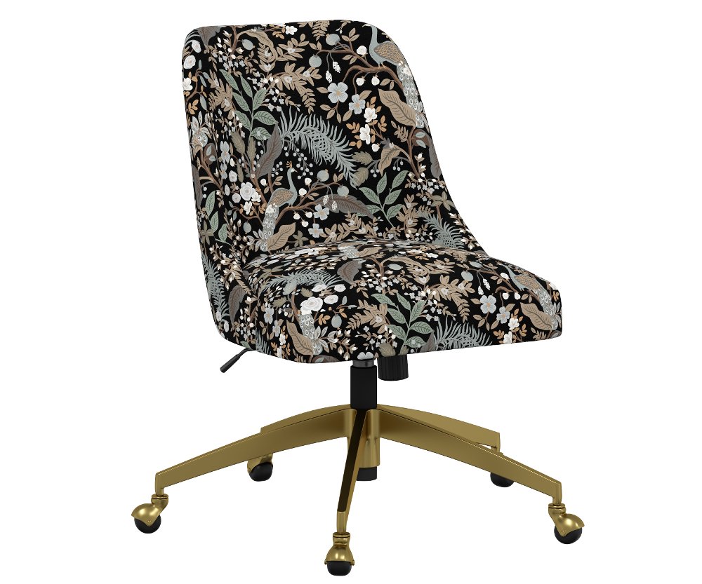 Rifle Paper Co Brynn Peacock Black Office Chair with Gold Base