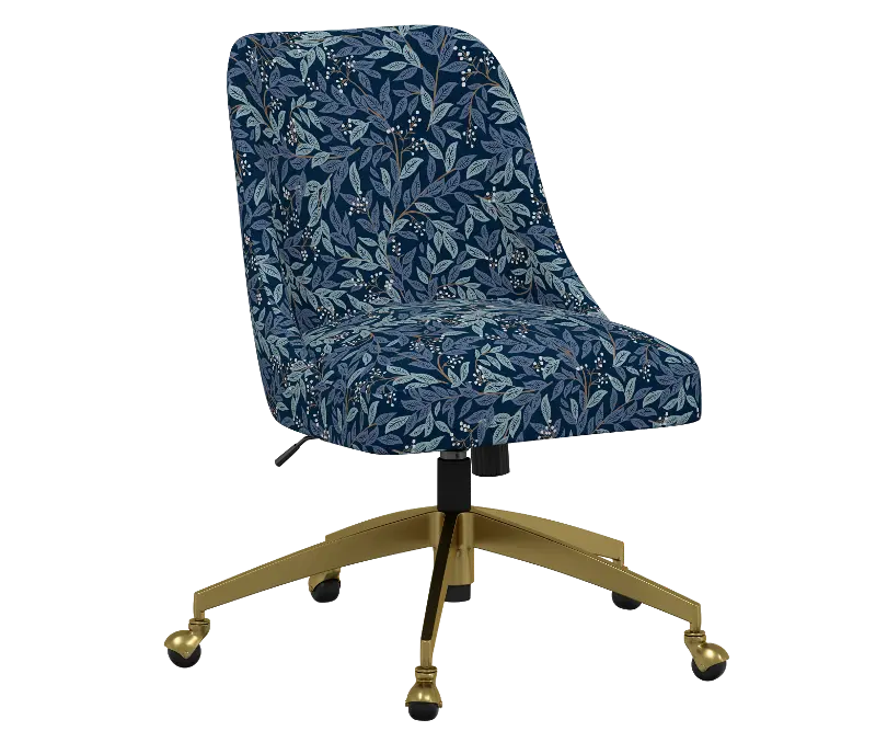 Rifle Paper Co Brynn Willowberry Navy Office Chair with Gold Base