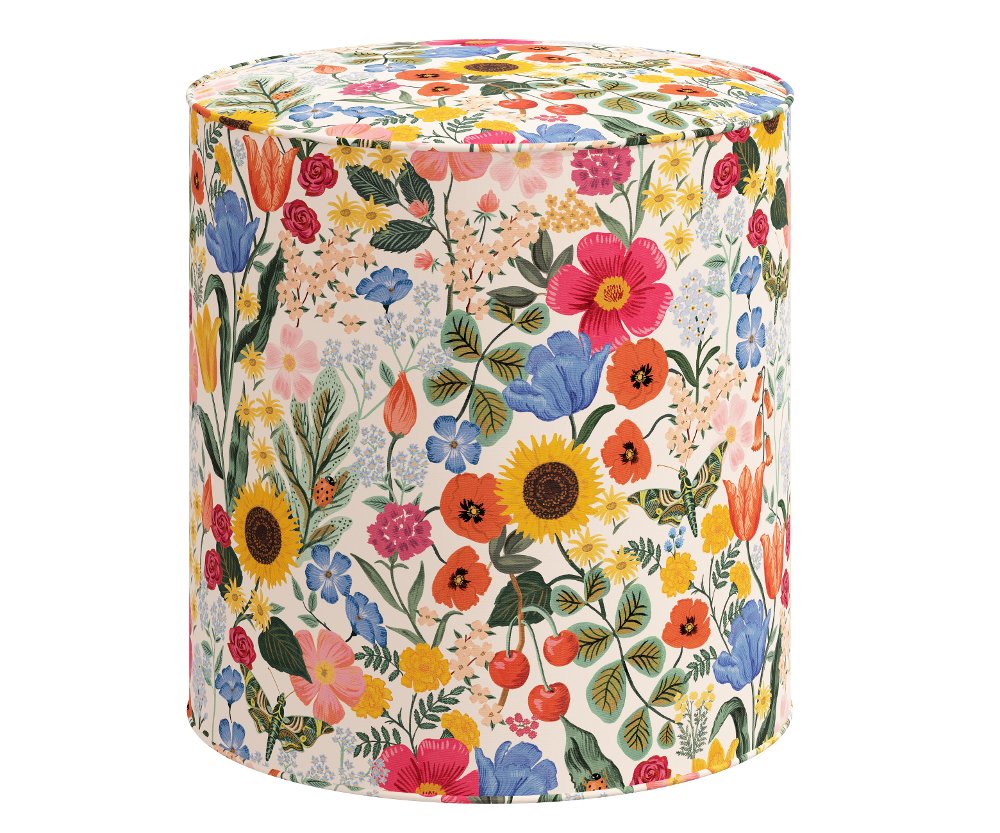 Rifle Paper Co Billie Blossom Blush Round Ottoman