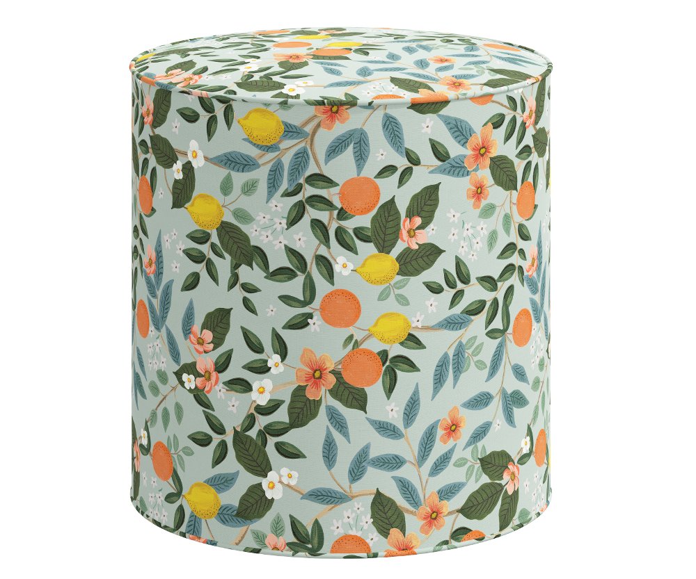 Rifle Paper Co Billie Citrus Grove Mint Round Ottoman