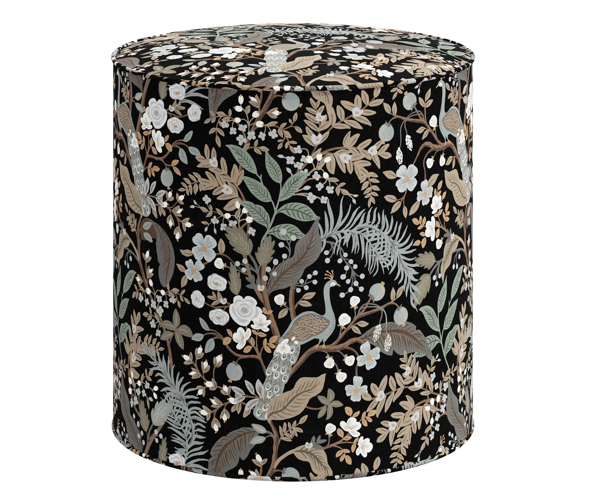 Rifle Paper Co Billie Peacock Black Round Ottoman | RC Willey