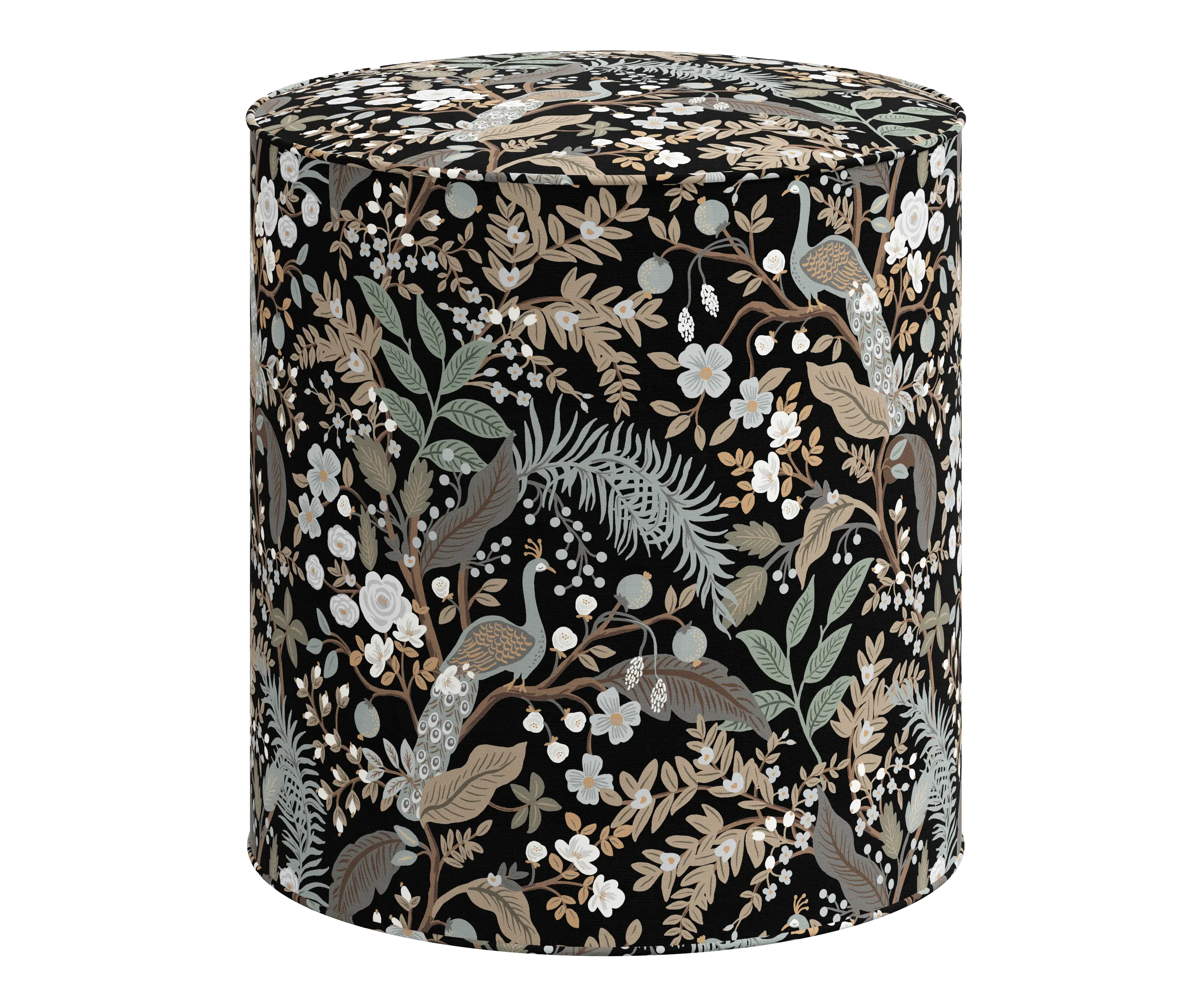 RPC90-2RPCPCBLKLCB Rifle Paper Co Billie Peacock Black Round Ottoman-2