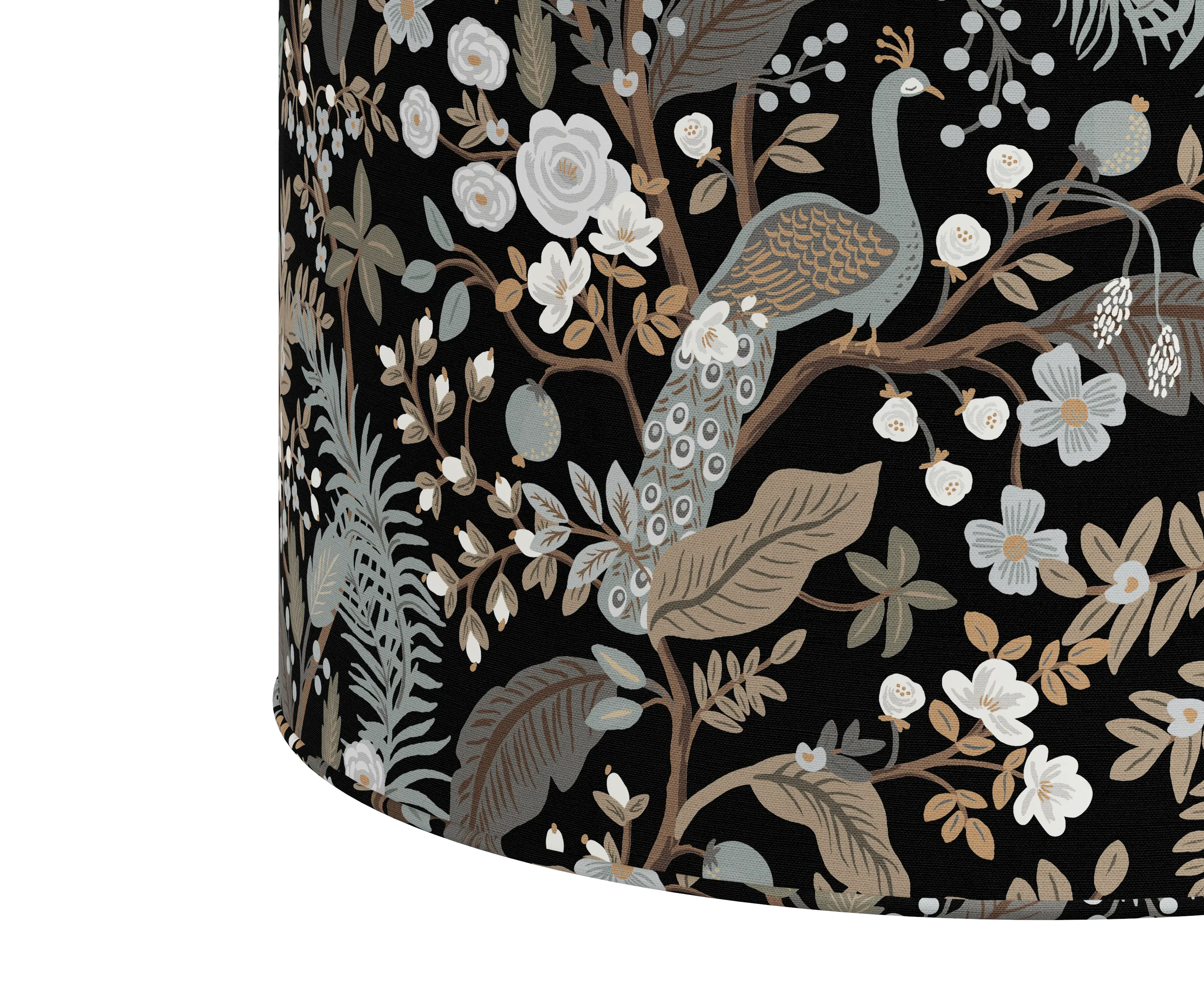 RPC90-2RPCPCBLKLCB Rifle Paper Co Billie Peacock Black Round Ottoman-3