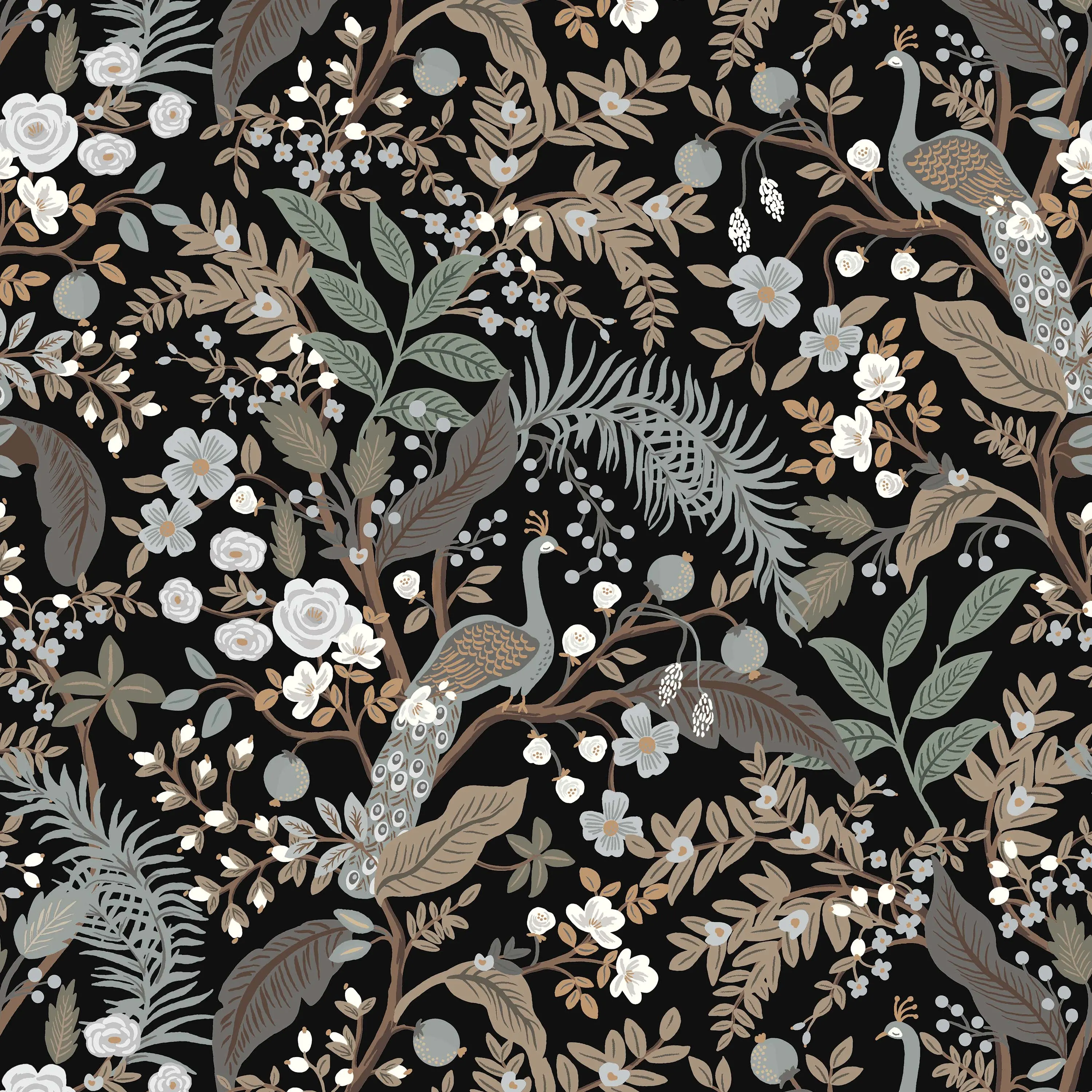 RPC912QRPCPCBLKLCB Rifle Paper Co Kenmore Peacock Black Queen Headboard-6