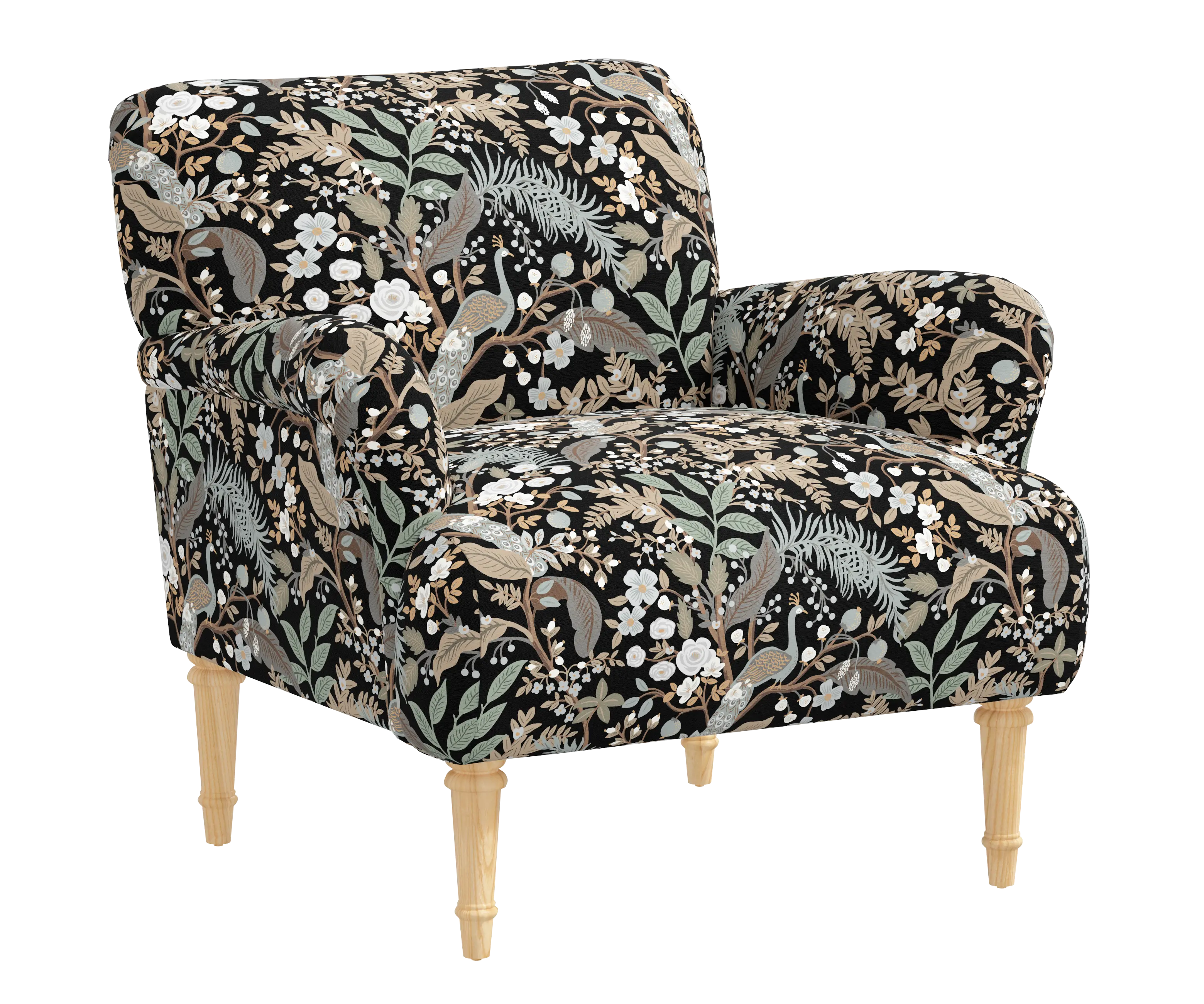 RPC9405NATRPCPCBLKLCB Rifle Paper Co Bristol Peacock Black Accent Chair-2