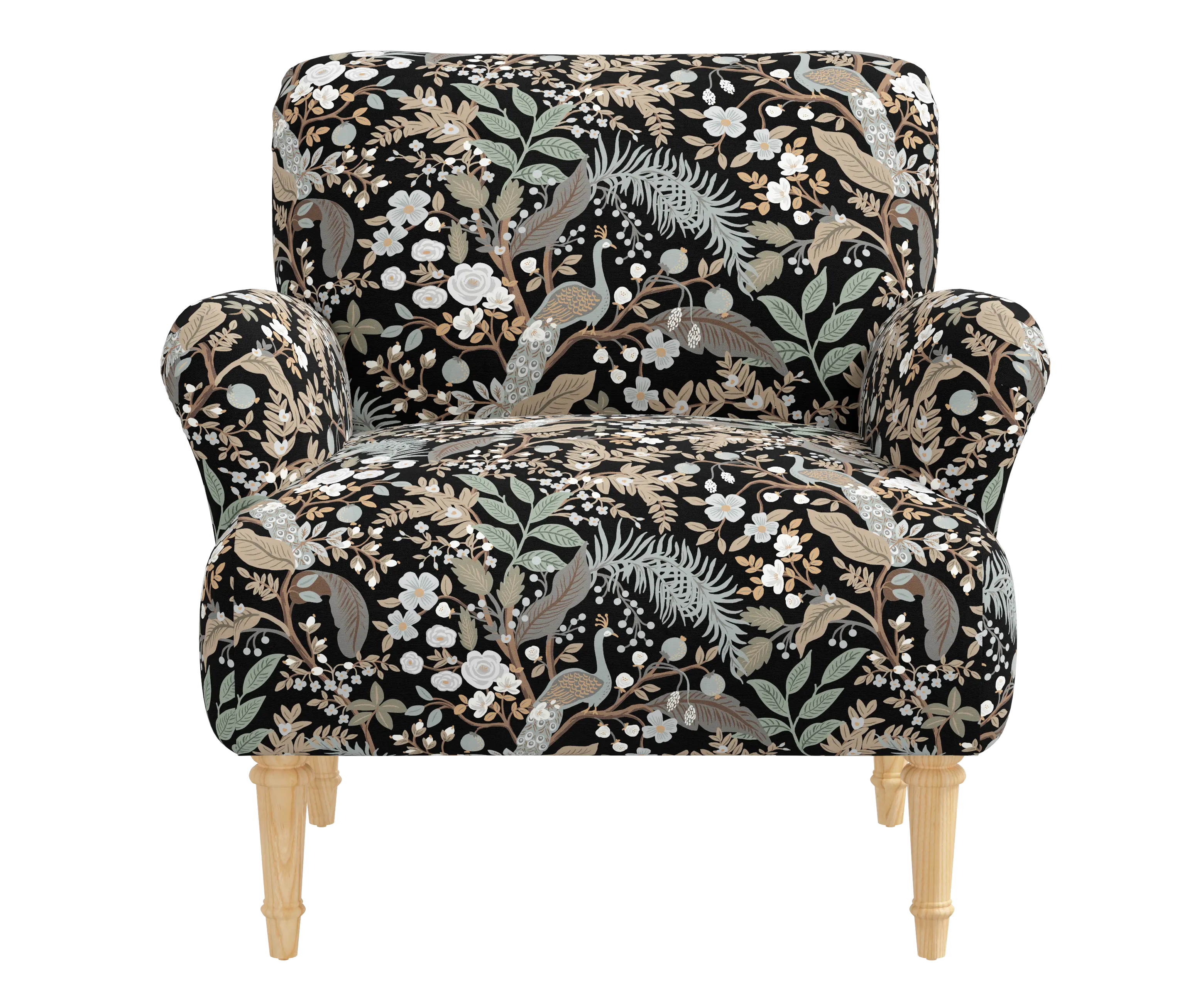 RPC9405NATRPCPCBLKLCB Rifle Paper Co Bristol Peacock Black Accent Chair-1