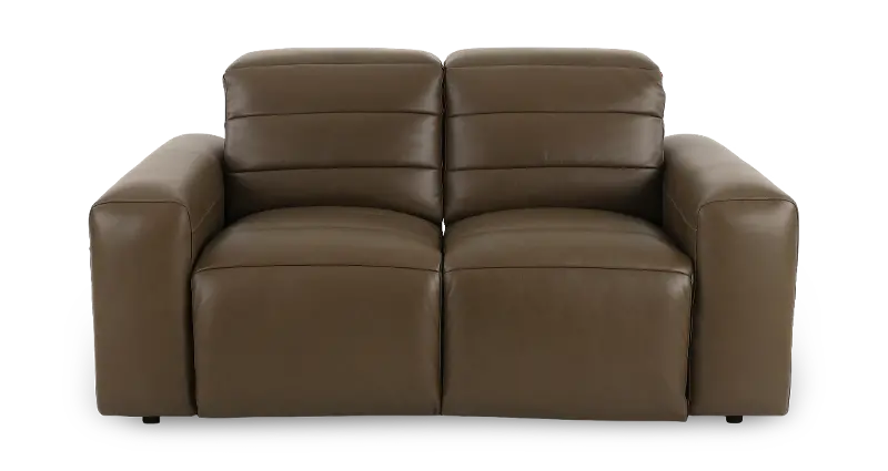 Matera Gray Brown Leather Power Reclining Loveseat
