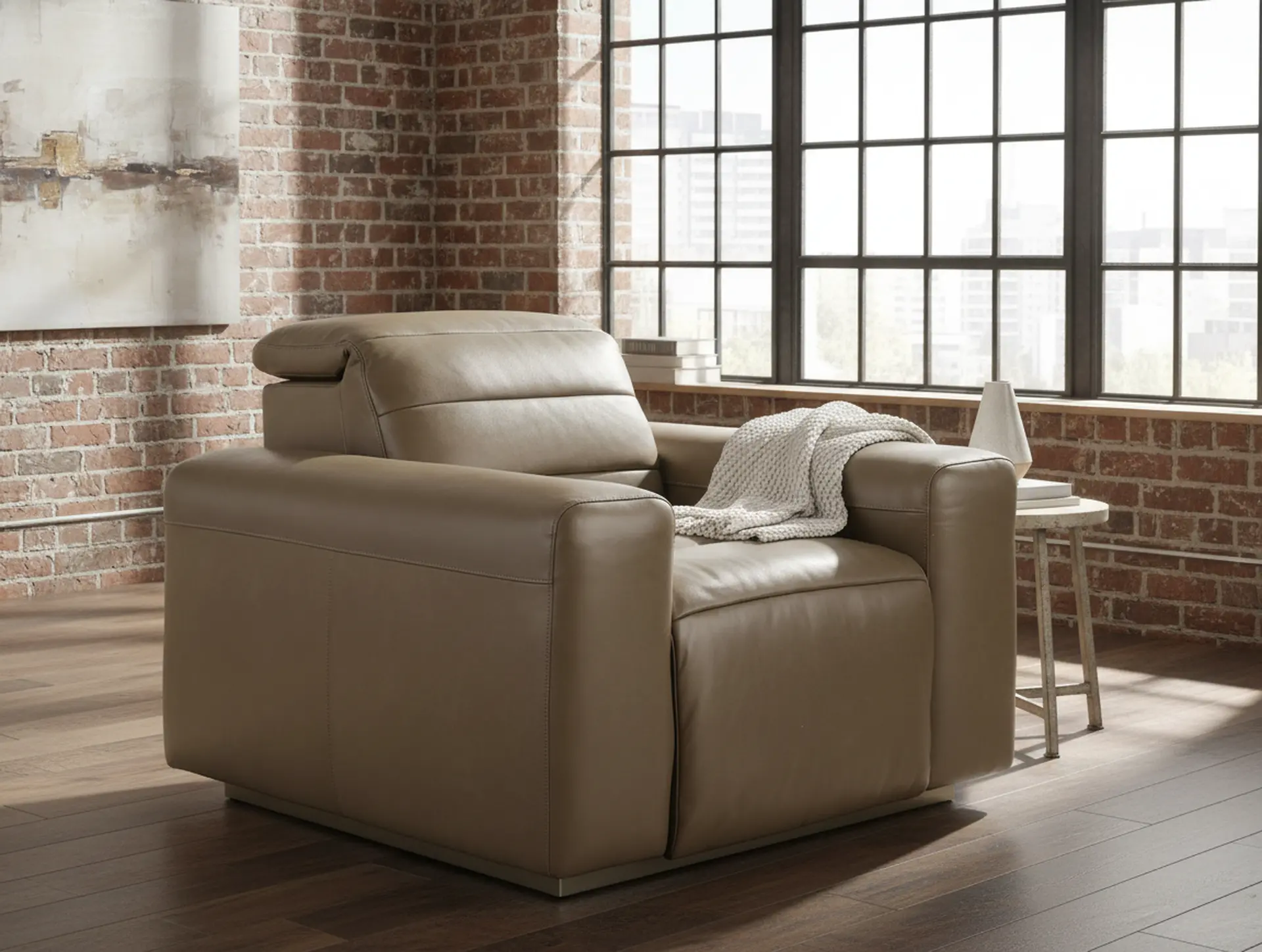 Matera Gray Brown Leather Power Recliner-2