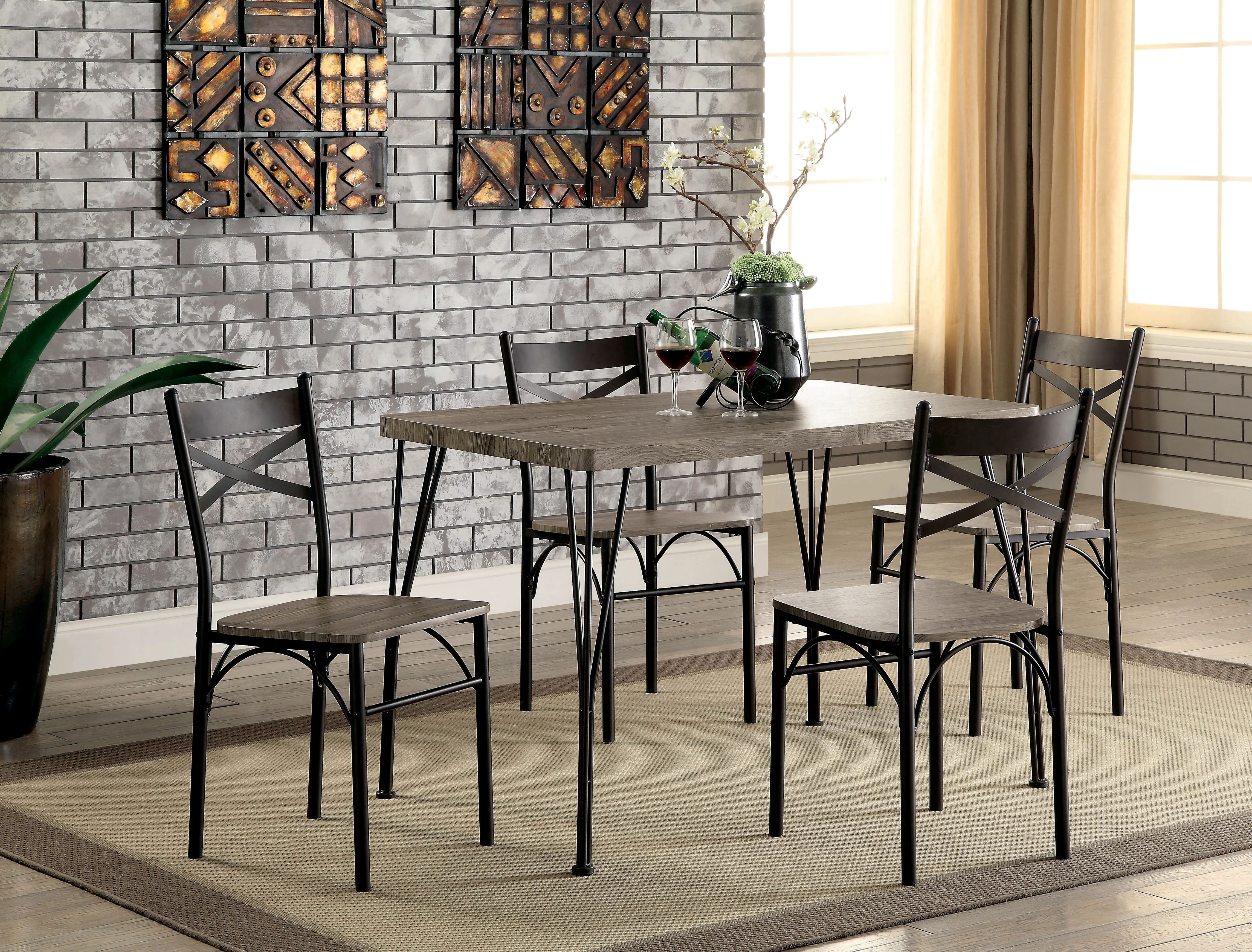 IDF-3279T-43-5PK Selana Weathered Gray 5 Piece Dining Set-2