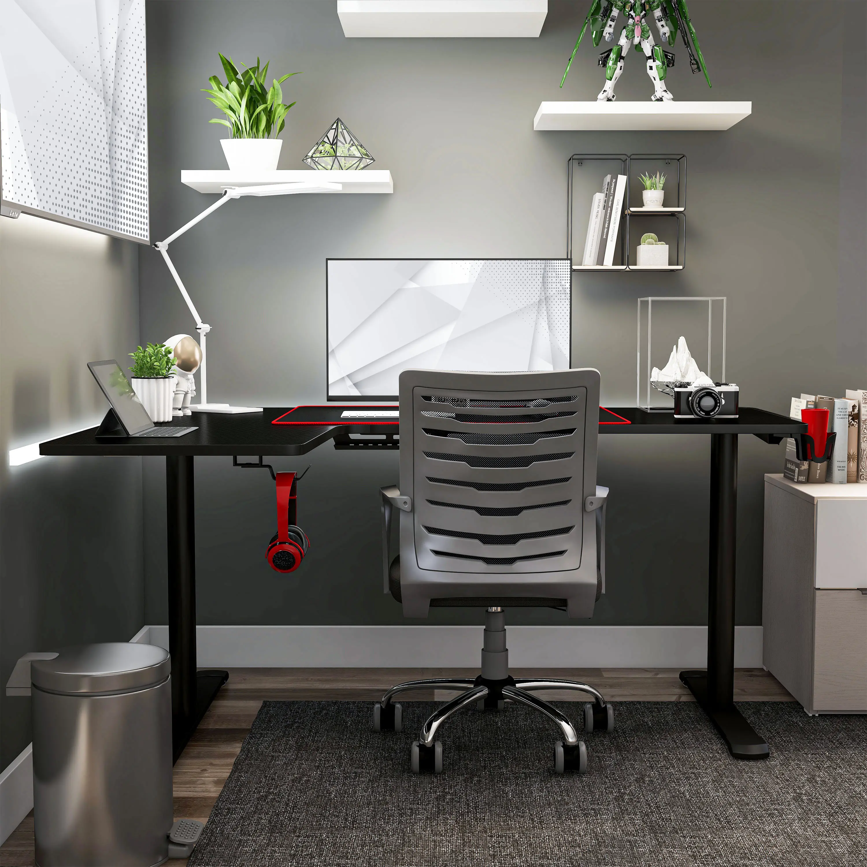 IDF-7031-BK Seward Carbon Fiber L-shaped Computer Desk in Black-3