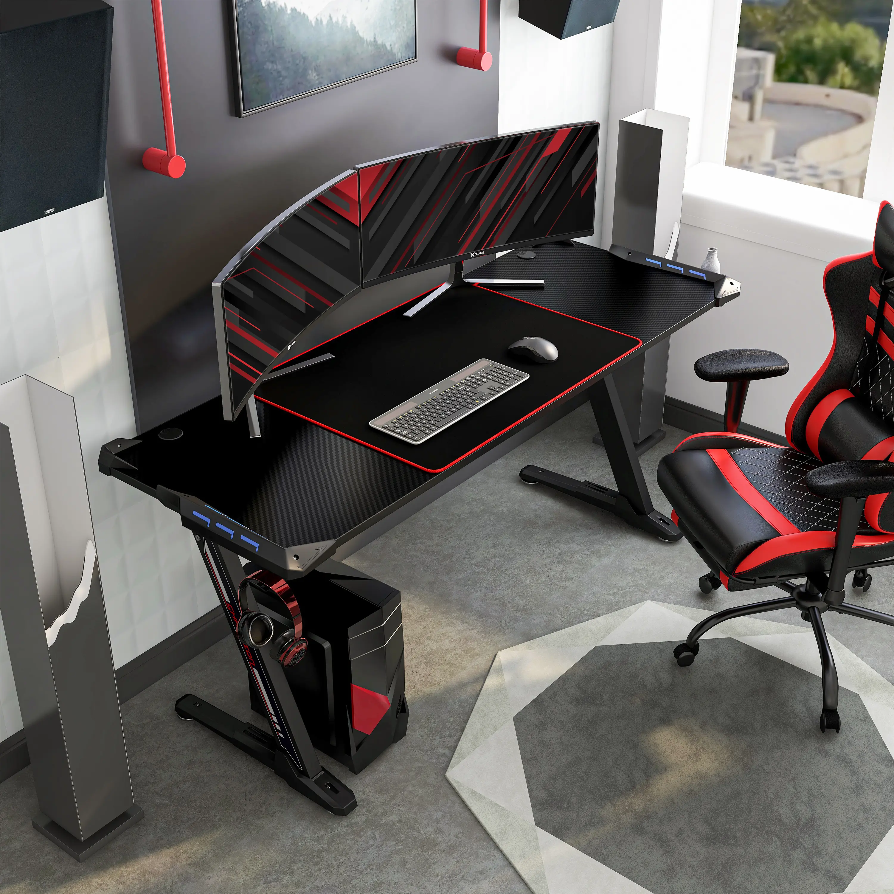 IDF-7032-BK Monna Black Steel Framed Computer Desk with Mouse Pad-3
